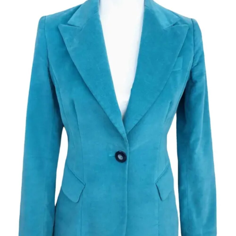 Authentic Dolce & Gabbana Velvet Cotton Blazer Jacket D&G  M turquoise blue